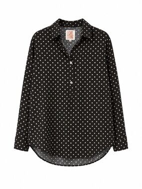 A Shirt Thing Black Beige Polka Dot Cotton Blouse PS Made in USA